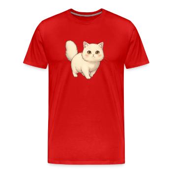 Fluffy White Cat in Drawing Style - Men's Premium Organic T-Shirt - red - Front - Damien (186cm)