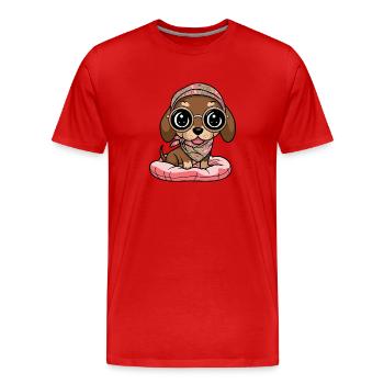 Kawaii Dackel mit Brille - Männer Premium Bio T-Shirt - Rot - Vorne - Damien (186cm)
