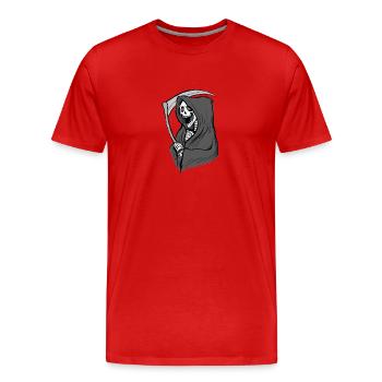 Illustration de la mort – Art sombre avec faux - T-shirt bio Premium Homme - rouge - Devant - Damien (186cm)
