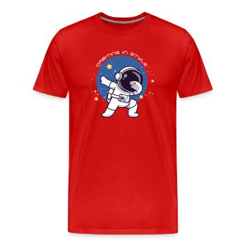 astronaut cartoon character dancing in - Männer Premium Bio T-Shirt - Rot - Vorne - Damien (186cm)