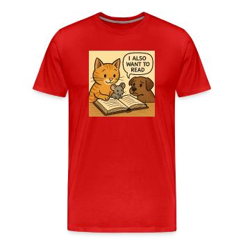 Ich will auch lesen! - Männer Premium Bio T-Shirt - Rot - Vorne - Damien (186cm)
