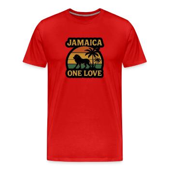 Jamaica Lion Palmtree - Männer Premium Bio T-Shirt - Rot - Vorne - Damien (186cm)