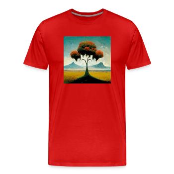 Surrreal Paysage Arbre Solitude Montagnes - T-shirt bio Premium Homme - rouge - Devant - Damien (186cm)