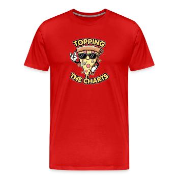 La pizza Kawaii Chibi en tête des charts Jeu de mots amusant sur la nourriture - T-shirt bio Premium Homme - rouge - Devant - Damien (186cm)