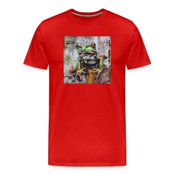 Graffiti grüner Frosch rostige Oberfläche - Männer Premium Bio T-Shirt - Rot - Vorne - Damien (186cm)