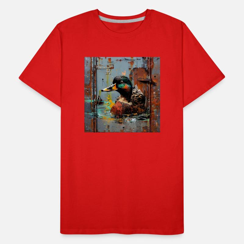 Graffiti Floating Mallard Rusty Background Men's Premium Organic T-Shirt
