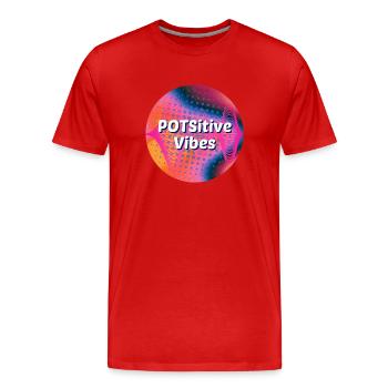POTSitive Vibes Colorful Background Waves - Men's Premium Organic T-Shirt - red - Front - Damien (186cm)