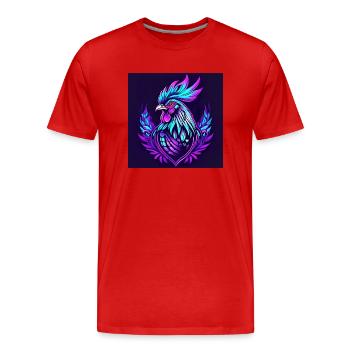 Coq néon - T-shirt bio Premium Homme - rouge - Devant - Damien (186cm)