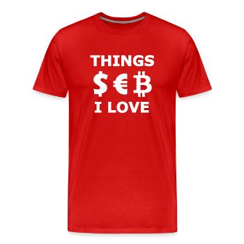 Dollar, Euro et Bitcoin - T-shirt bio Premium Homme - rouge - Devant - Damien (186cm)