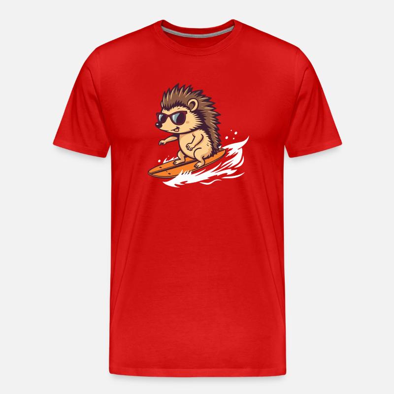 Surfender Igel mit Sonnenbrille - Männer Premium Bio T-Shirt - Rot