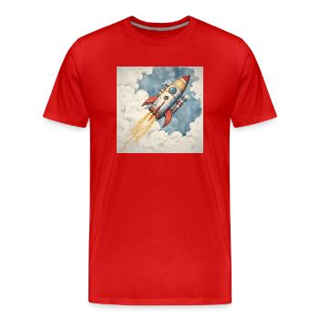 Rakete startet in den blauen Himmel durch Wolken. - Männer Premium Bio T-Shirt - Rot - Vorne - Damien (186cm)