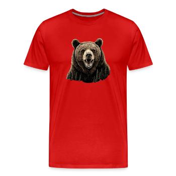 Brüllender Bär mit Waldtextur im Fell. - Männer Premium Bio T-Shirt - Rot - Vorne - Damien (186cm)