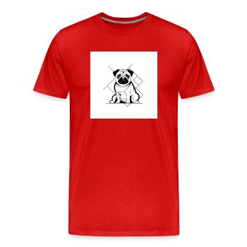 Mops Sitz - Männer Premium Bio T-Shirt - Rot - Vorne - Damien (186cm)