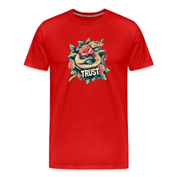 Trust – Schlange & Rosen. - Männer Premium Bio T-Shirt - Rot - Vorne - Damien (186cm)