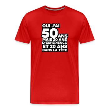 I'm 50 years old but 30 years of experience - Men's Premium Organic T-Shirt - red - Front - Damien (186cm)