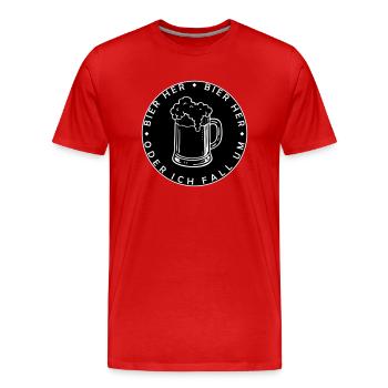 Bienen hier - Oder ich fall um! - Männer Premium Bio T-Shirt - Rot - Vorne - Damien (186cm)