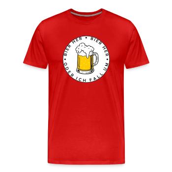 Bees here - Oder ich fall um! - Men's Premium Organic T-Shirt - red - Front - Damien (186cm)