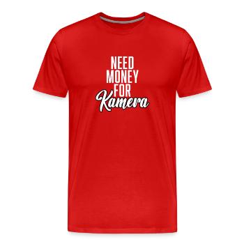 Besoin d’argent pour l’appareil photo - T-shirt bio Premium Homme - rouge - Devant - Damien (186cm)