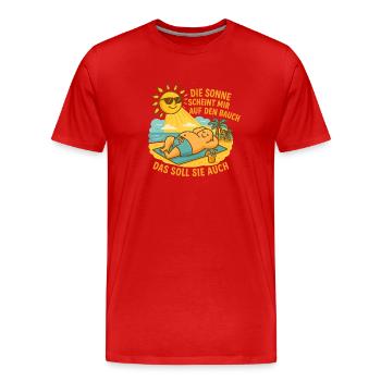 Le soleil brille sur mon ventre - T-shirt bio Premium Homme - rouge - Devant - Damien (186cm)