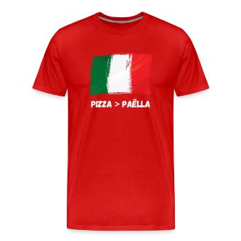 Italie pizza supérieur à Paella Espagne Humour - T-shirt bio Premium Homme - rouge - Devant - Damien (186cm)