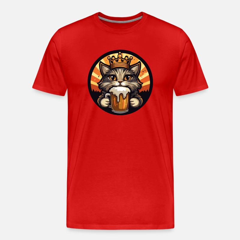 Katze Bier - Männer Premium Bio T-Shirt - Rot
