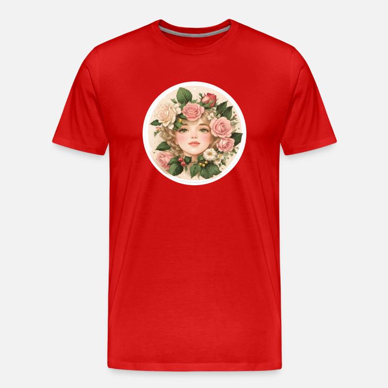 Blumenmädchen, Kreis, Rose - Männer Premium Bio T-Shirt - Rot