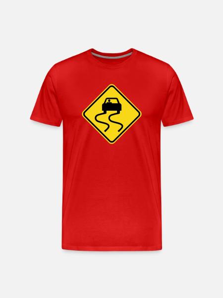Slippery Road Sign - Men's Premium Organic T-Shirt - red