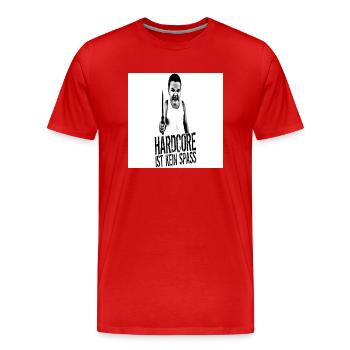 Hardcore is kein spass - Männer Premium Bio T-Shirt - Rot - Vorne - Damien (186cm)