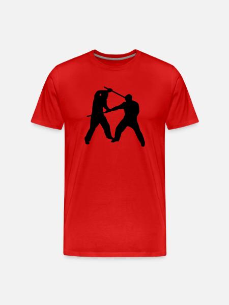 Stickfight Silhouette - Männer Premium Bio T-Shirt - Rot