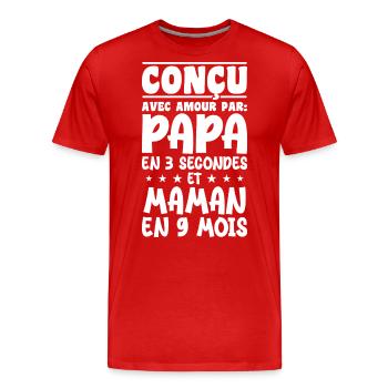 Mit Liebe von Mama und Papa in 9 Monaten entworfen - Männer Premium Bio T-Shirt - Rot - Vorne - Damien (186cm)