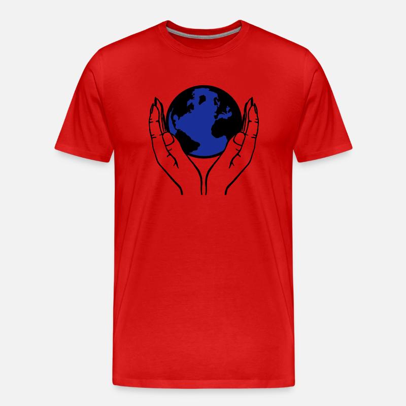 welt in händen - Männer Premium Bio T-Shirt - Rot