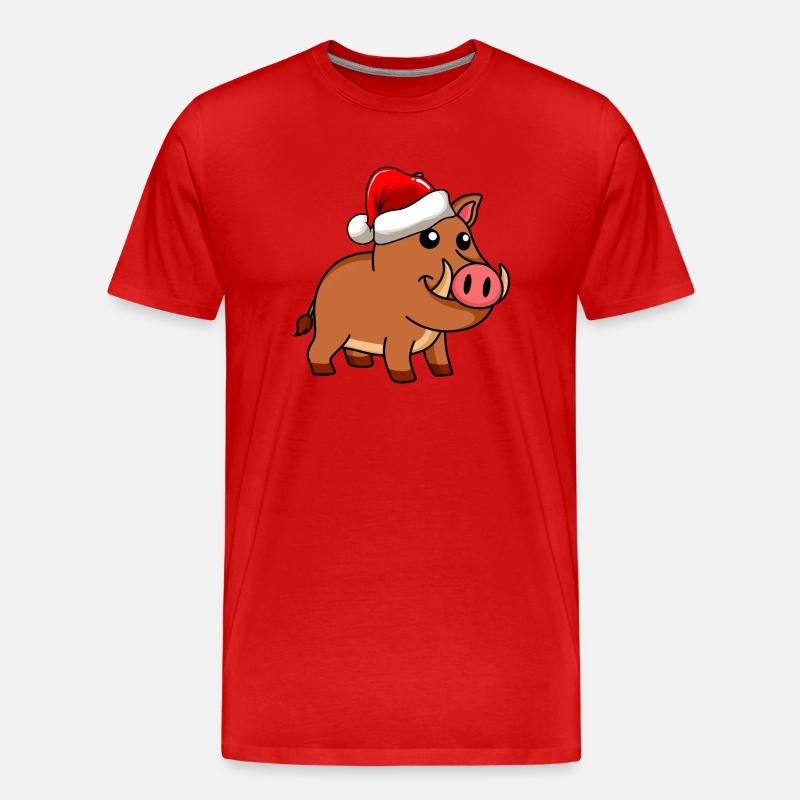 Wildschwein Comic Weihnachten - Männer Premium Bio T-Shirt - Rot