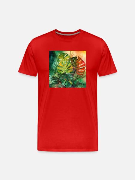 Håndtegnet akvarel Monstera plante - Herre Premium T-shirt økologisk - rød