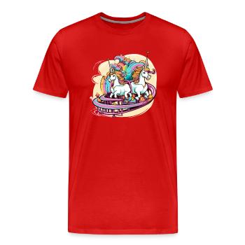 Einhörner im Vergnügungspark - Männer Premium Bio T-Shirt - Rot - Vorne - Damien (186cm)