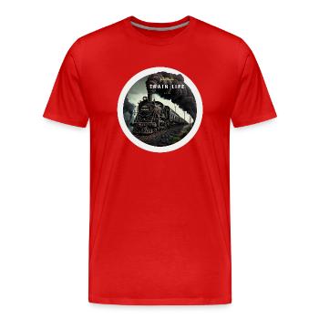 Train Life : Puissance à vapeur - T-shirt bio Premium Homme - rouge - Devant - Damien (186cm)