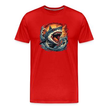 Shark on Fire (without background) - Men's Premium Organic T-Shirt - red - Front - Damien (186cm)