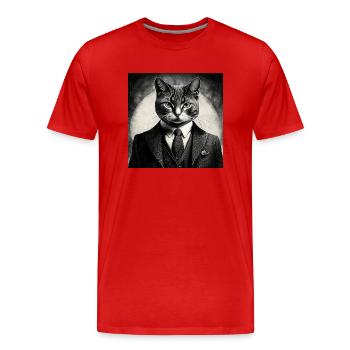 Business Cat in a Suit - Men's Premium Organic T-Shirt - red - Front - Damien (186cm)