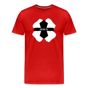 Croix de Jésus - T-shirt bio Premium Homme - rouge - Devant - Damien (186cm)