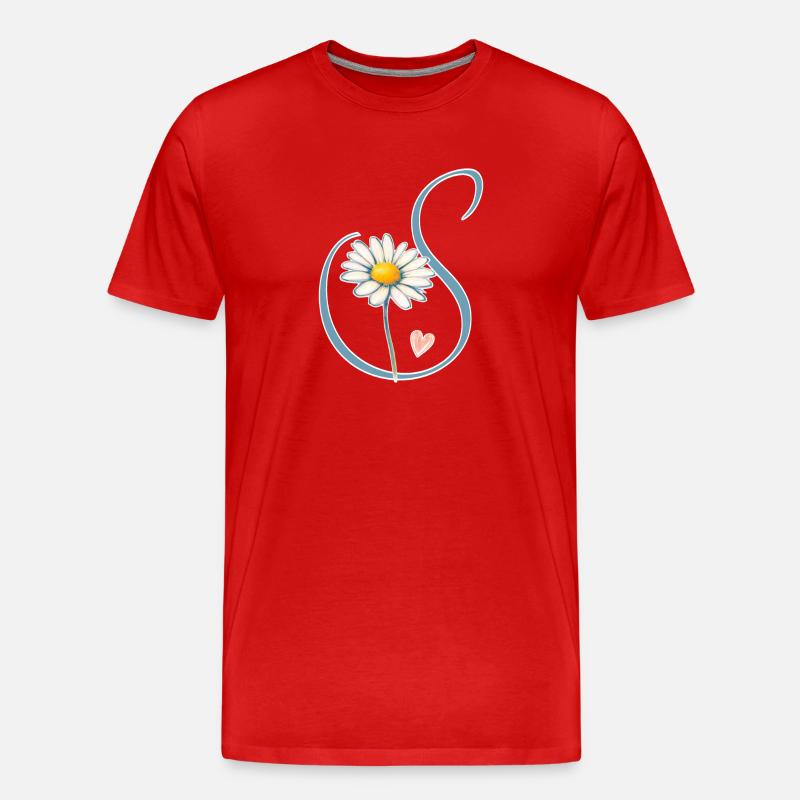 Buchstabe S Gänseblümchen Herz - Männer Premium Bio T-Shirt - Rot
