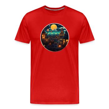 Abendliches Bergdorf Fantasie Unterbewußtsein - Männer Premium Bio T-Shirt - Rot - Vorne - Damien (186cm)