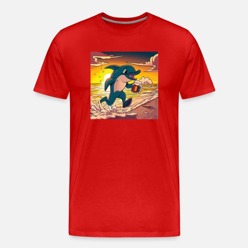 Delfin mit Bier - Männer Premium Bio T-Shirt - Rot