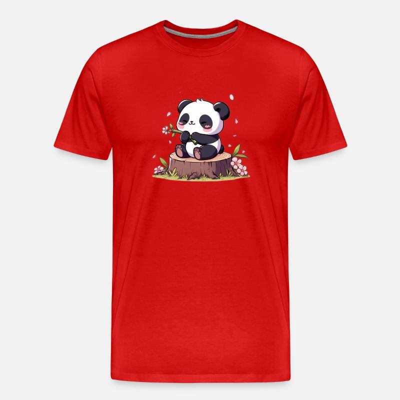 Panda on tree stump - Men's Premium Organic T-Shirt - red
