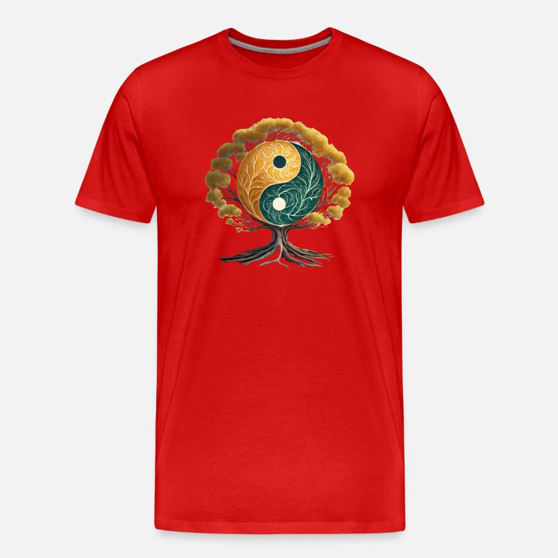 Yin und Yang Baum - Männer Premium Bio T-Shirt - Rot