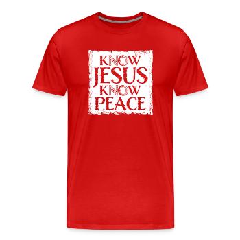 Know Jesus Know Peace No Hate Christian Bible Love - Men's Premium Organic T-Shirt - red - Front - Damien (186cm)