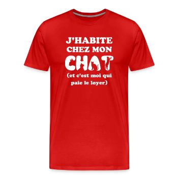 J habite chez mon chat 1 - T-shirt bio Premium Homme - rouge - Devant - Damien (186cm)
