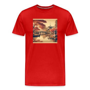 Soirée de l’étang vintage du Japon - T-shirt bio Premium Homme - rouge - Devant - Damien (186cm)