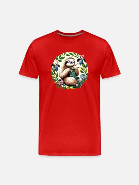 Faultier stricken - Männer Premium Bio T-Shirt - Rot