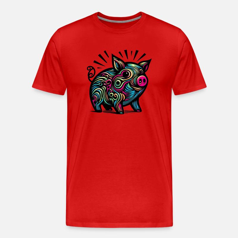 Buntes Schwein - Männer Premium Bio T-Shirt - Rot
