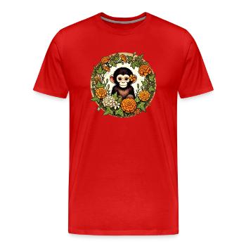 Schimpanse - Männer Premium Bio T-Shirt - Rot - Vorne - Damien (186cm)