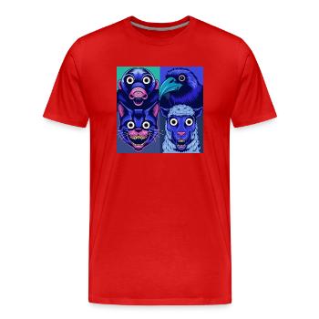 Pop Art Raven Sheep Cat Mole Halloween Animals - Men's Premium Organic T-Shirt - red - Front - Damien (186cm)